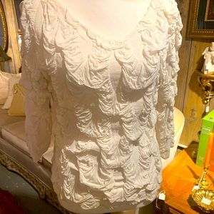 Andria lieu white ruffle top with 3/4 length sleeves